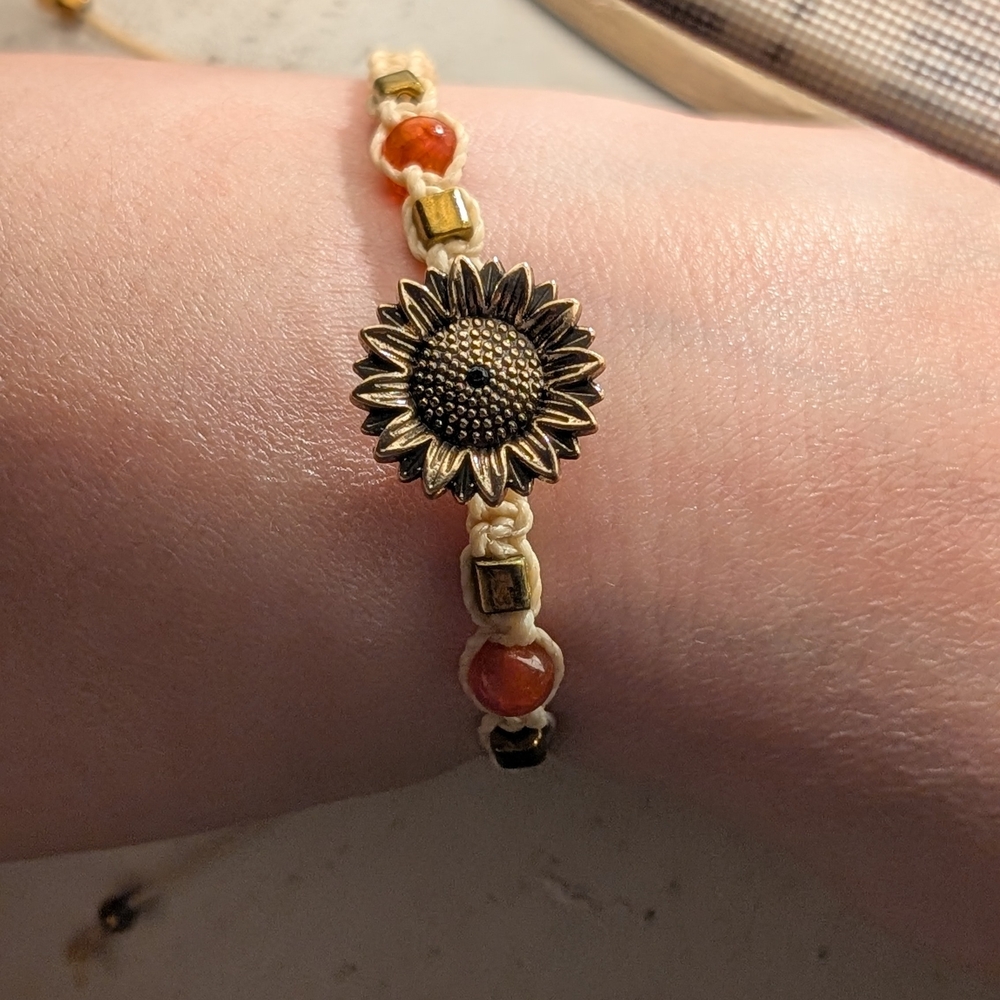 Sunflower Charm Bracelet with Gold and Orange Accents